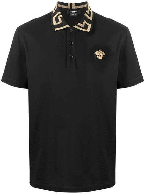 mens versace button down polo shirt black and gold|versace shirt men's price.